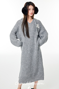 CloudSeason 授权宽松套头连帽针织连衣裙女冬季休闲舒适