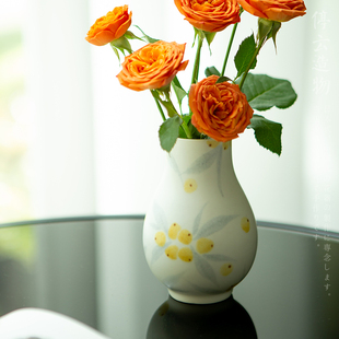 景德镇手绘枇杷陶瓷小花瓶迷你客厅，桌面水培插花花器复古小众中式