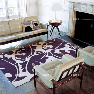 时尚欧式紫色叶子地毯，客厅茶几沙发地毯卧室，床边手工腈纶地毯定制