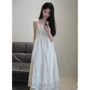 韩系蕾丝拼接吊带连衣裙女白色夏季法式仙女裙叠穿长裙裙子
