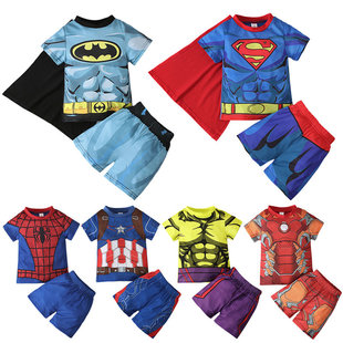 儿童欧美夏季男童超人复仇者上衣，+短裤两件套家居服套装童装ins