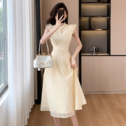 新中式改良旗袍小飞袖雪纺连衣裙，女夏季法式温柔风肌理感绝美长裙