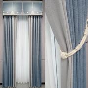 现代简约客厅卧室阳台素色拼接窗帘，遮光田园清新窗帘布雪尼尔窗帘