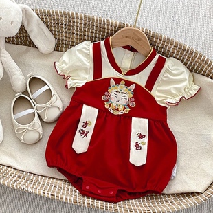 中国风婴儿衣服夏装，新生宝宝满月百天周岁礼服包屁衣唐装哈衣套装