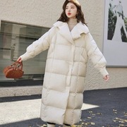 2023冬季女式90鹅绒长款休闲宽松羽绒服保暖外套，大衣翻领立领两穿