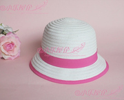 春夏外贸气质小美女粉色，蝴蝶结儿童淑女，草帽儿童帽子遮阳帽
