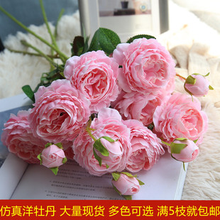 仿真3头洋牡丹花婚庆婚礼，装饰玫瑰花束，客厅摆设欧式绢花牡丹假花