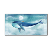 儿童房卧室装饰画单幅蓝色鲸鱼，壁画儿子可爱挂画北欧床头卡通墙画