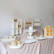 奶油色风格甜品台摆件，展示架婚礼摆台装饰生日蛋糕架铁艺点心托盘