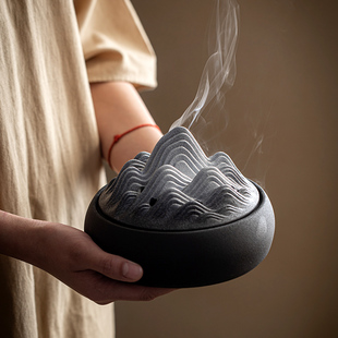 千里江山大号陶瓷蚊香炉，家用室内驱蚊香盘，托创意檀沉香盘香点香炉