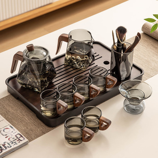 2024玻璃茶具套装家用客厅泡茶壶茶盘办公室会客喝茶防烫茶杯