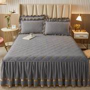 纯色夹棉床裙式床罩单件加厚床单三件套1.5米1.8x2.0荷叶花边