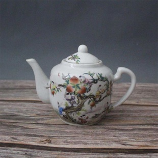 清光绪粉彩人物九子，攀桃茶壶古董瓷器，摆件茶具仿古收藏古玩老货