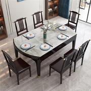 餐桌大理石岩板餐桌新中式餐桌椅，组合实木伸缩折叠餐桌圆餐台饭