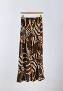 度假风 24春夏抽象艺术棕色斑马纹真丝鱼尾裙 中长款桑蚕丝半身裙