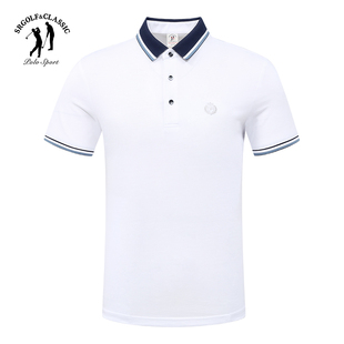 双人高尔夫蓝白色拼接夏季商务休闲男士短袖T恤大码子190码POLO衫