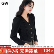 GW大码女装树皮折纹理泡泡袖个性气质衬衫2024春季微胖mm上衣
