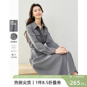 梵希蔓浅卡其色法式衬衫领连衣裙女2024年春季显瘦高级感裙子