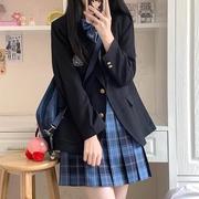韩版西装外套学生女学院风jk制服套装小个子西服全套秋冬季百褶裙