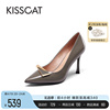 KISSCAT接吻猫2024年春季舒适高跟鞋尖头细跟浅口羊皮单鞋女