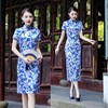 旗袍夏季2021年女中国风，复古日常改良青花瓷连衣裙，短优雅旗袍
