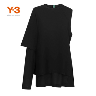 y-3y3山本耀司女士春季时尚，假两件套上衣休闲纯棉，长袖t恤hd3588