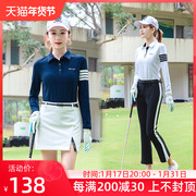 春夏高尔夫球女士长袖POLO衫修身T恤翻领厚休闲运动上衣服装