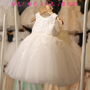 女童蕾丝连衣裙白粉红色，夏季短袖儿童宝宝演出礼服公主蓬蓬纱裙子