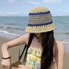 日系小众设计手工，撞色百搭遮阳帽草编，可折叠编织太阳帽沙滩渔夫帽