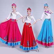 广场舞春夏藏族蒙古族舞蹈，半身长裙大摆裙，民族舞演出服装