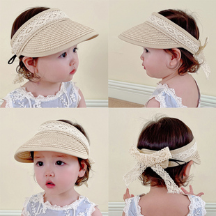 婴儿遮阳帽防紫外线男童空顶帽，防晒女宝宝草帽，公主太阳帽儿童蕾丝