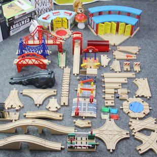 瑕疵品木质小火车手推车，轨道车木制拼接积木散件配件路轨儿童玩具