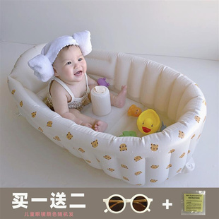 婴儿便携洗澡盆宝宝洗澡盆家用幼儿可坐躺可折叠浴盆充气泡澡盆