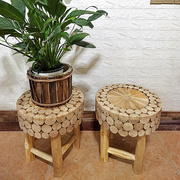 创意实木凳子板凳圆凳茶几凳卧室家居落地花架装饰摆件原木风椅子