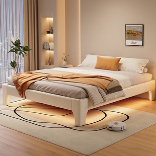 床实木床现代简约软包双人床主卧1米5无床头，大床单人床榻榻米床架