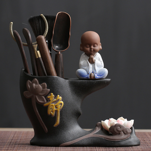 墨荷创意紫砂黑檀木茶道六君子，套装茶具配件，组合功夫茶具组合茶盘