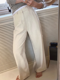 棉麻环保自然面料舒适透气大长腿高端品质，高腰休闲直筒裤