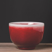 景德镇郎红釉茶杯手工，钧窑陶瓷家用茶具品茗杯，个性霁红单个主人杯