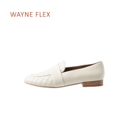 WAYNE FLEX百搭圆头鹿皮菱格纹舒适优雅乐福鞋平底低跟女单鞋