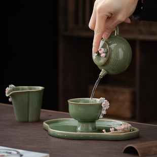 创意茶杯品茗杯复古高脚杯主人杯陶瓷手工捏花小茶碗功夫茶具茶