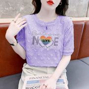 时尚独特紫色t恤短袖女夏季设计感小众别致洋气减龄圆领上衣