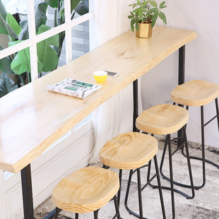 吧台桌椅家用靠墙实木简约现代北欧高脚铁艺时尚轻奢咖啡店餐桌