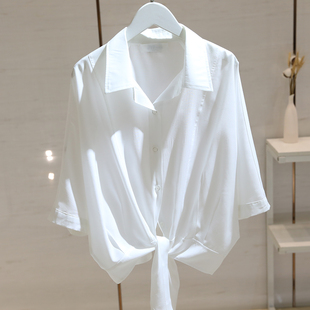 白色衬衫女短袖，2023夏季宽松显瘦防晒上衣设计感小众中袖衬衣