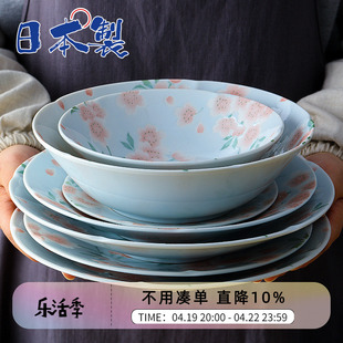 日本进口美浓烧陶瓷碗，蘸酱碟水果盘子汤面碗饭碗，日式樱花创意餐具