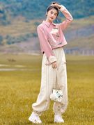2023年新中式原创民族风刺绣时尚套装女国风外套休闲裤两件套秋女