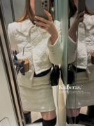 KUBERAS 漫步香榭 高级格纹粗纺白鸭羽绒小香外套+半裙套装 2色入