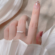 珍珠方块食指戒指开口可调节s925纯银，指环女素圈简约气质时尚个性