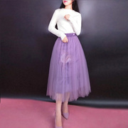羽绒裙一片式高端小众原创设计冬季加厚蓬蓬网纱半身长裙紫色刺绣