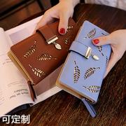 2024韩版女士钱包长款时尚手拿包镂空树叶拉链搭扣钱包女包包