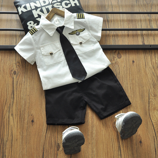 童装儿童机长制服套装，夏季男童海军风小警察，演出服空军装二件套潮